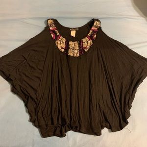 Black Cold Shoulder Sequin Blouse
